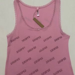 SKIMS Rhinestone Logo Pointelle Tank in Bubble Gum size 2x